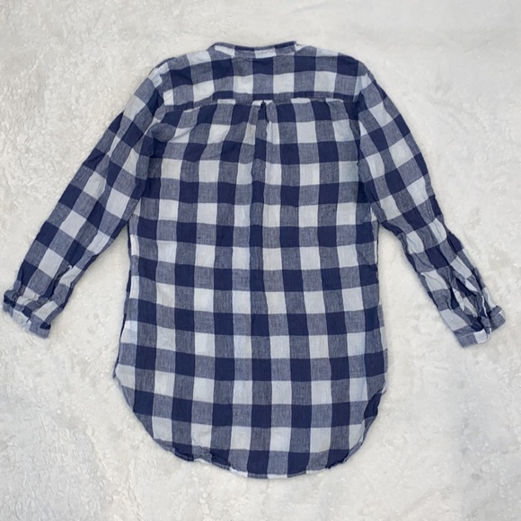 L.L. Bean Split Neck Linen Tunic Long Sleeve Plaid Top - Picture 6 of 10